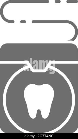 Filo interdentale vettoriale, icona grigia per la cura dei denti. Illustrazione Vettoriale