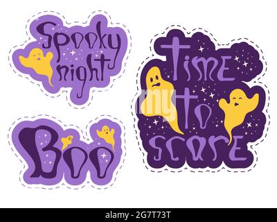 Divertenti adesivi halloween con fantasmi Illustrazione Vettoriale
