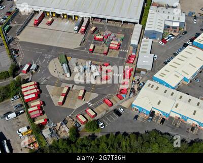Una vista aerea di un deposito di smistamento della posta reale Foto Stock