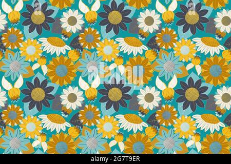 Girasole vintage senza cuciture Illustrazione Vettoriale