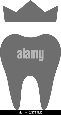 Corona dentale, icona grigia dentiera. Isolato su sfondo bianco Illustrazione Vettoriale