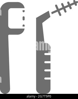 Flosser, icona grigio filo interdentale. Isolato su sfondo bianco Illustrazione Vettoriale