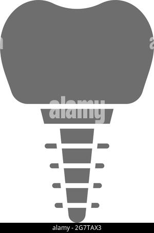 Impianto dentale vettoriale, icona grigia della corona dentata. Illustrazione Vettoriale