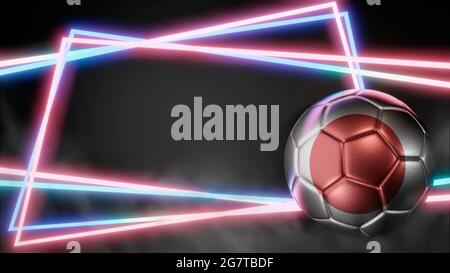 Palla di calcio in colori bandiera su sfondo astratto al neon. Giappone. Immagine 3D Foto Stock