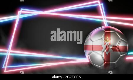 Palla di calcio in colori bandiera su sfondo astratto al neon. Irlanda del Nord. Immagine 3D Foto Stock