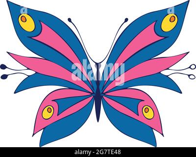 Elegante fiore a farfalla colorato , illustrazione vettoriale, icona. Farfalla con ali aperte, vista dall'alto Illustrazione Vettoriale