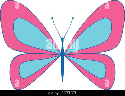 Elegante farfalla colorata , illustrazione vettoriale, icona. Farfalla con ali aperte, vista dall'alto Illustrazione Vettoriale