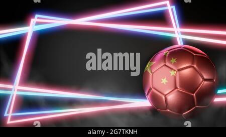 Palla di calcio in colori bandiera su sfondo astratto al neon. Cina. Immagine 3D Foto Stock