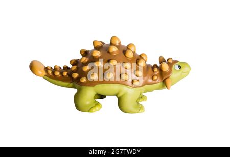 Giocattolo di plastica per dinosauro, Ankylosaurus isolato su sfondo bianco Foto Stock