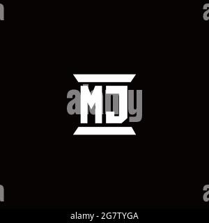 Monogramma iniziale con logo MJ con modello a forma di colonna isolato su sfondo nero Illustrazione Vettoriale