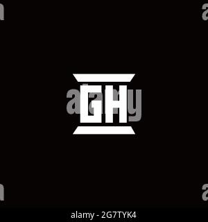 Monogramma iniziale con logo GH con sagoma a forma di colonna isolata su sfondo nero Illustrazione Vettoriale