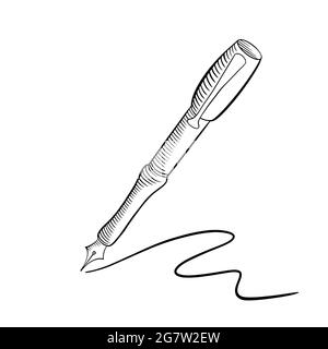 Penna stilografica disegnata a mano con tratto. Noodle nero su sfondo bianco. Illustrazione vettoriale. Illustrazione Vettoriale