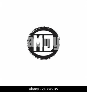 MJ Logo Initial Letter Monogramma con modello di disegno a forma di cerchio astrac isolato su sfondo bianco Illustrazione Vettoriale