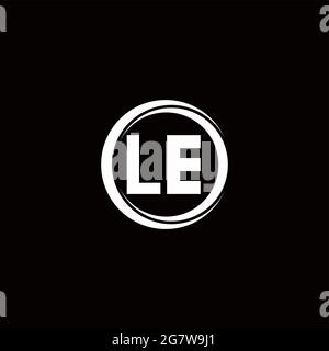 Monogramma lettera iniziale logo LE con modello di design arrotondato a sezione circolare isolato su sfondo nero Illustrazione Vettoriale