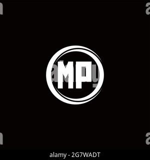 Monogramma lettera iniziale logo MP con modello di design arrotondato a sezione circolare isolato su sfondo nero Illustrazione Vettoriale