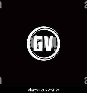 Monogramma lettera iniziale logo GV con modello di design arrotondato a sezione circolare isolato su sfondo nero Illustrazione Vettoriale
