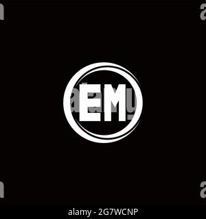 MONOGRAMMA lettera iniziale logo EM con modello di disegno arrotondato a sezione circolare isolato su sfondo nero Illustrazione Vettoriale