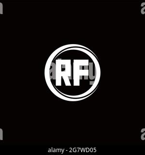 Monogramma lettera iniziale del logo RF con modello di design arrotondato a sezione circolare isolato su sfondo nero Illustrazione Vettoriale