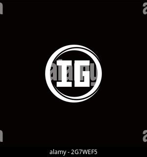 Logo IG monogramma lettera iniziale con disegno arrotondato a sezione circolare isolato su sfondo nero Illustrazione Vettoriale