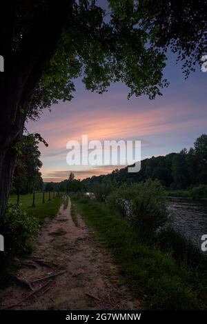 Tramonto sul fiume Tweed da Darnick nei confini scozzesi Foto Stock