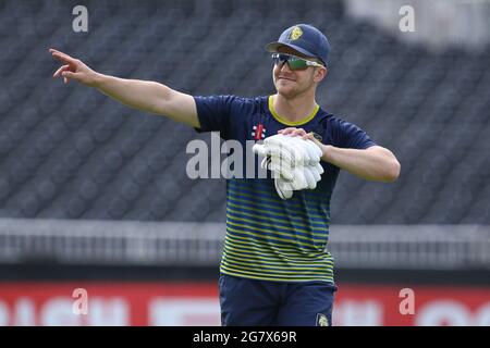 Manchester, Regno Unito. 16 luglio 2021. Durante la partita Vitality Blast T20 tra Lancashire e Durham County Cricket Club a Old Trafford, Manchester, venerdì 16 luglio 2021. (Credit: Will Matthews | MI News) Credit: MI News & Sport /Alamy Live News Foto Stock