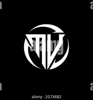 Logo MU con forma triangolare e modello circolare arrotondato isolato su sfondo nero Illustrazione Vettoriale