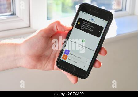 App NHS COVID-19 Test and Trace visualizzata su un telefono cellulare. Foto Stock