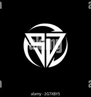 Logo SD con forma triangolare e modello di design arrotondato circolare isolato su sfondo nero Illustrazione Vettoriale