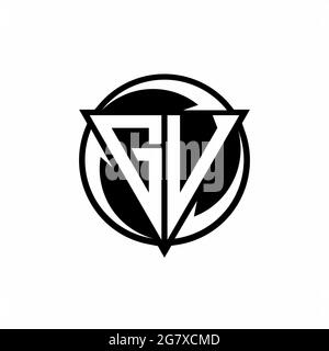 Logo GV con forma triangolare e modello rotondo isolato su sfondo bianco Illustrazione Vettoriale