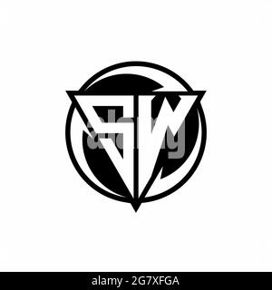 Logo SW con forma triangolare e modello di design arrotondato circolare isolato su sfondo bianco Illustrazione Vettoriale