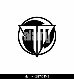 Logo TM con forma triangolare e modello arrotondato circolare isolato su sfondo bianco Illustrazione Vettoriale