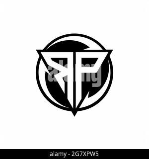 Logo RP con forma triangolare e modello circolare arrotondato isolato su sfondo bianco Illustrazione Vettoriale