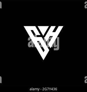 Monogramma con logo GH con modello a forma di triangolo isolato su sfondo nero Illustrazione Vettoriale