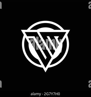 Logo DM con forma a triangolo con spazio negativo e modello di design arrotondato con cerchio isolato su sfondo nero Illustrazione Vettoriale