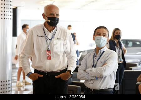 Monza, Italia. 16 luglio 2021. Stellantis Motorsport Vice presidente Jean Marc Finot con il presidente dell'ACO Pierre Fillon, ritratto Peugeot 9X8 conferenza stampa durante la 6 ore di Monza, 3° round del Campionato Mondiale FIA Endurance 2021, FIA WEC, sull'Autodromo Nazionale di Monza, dal 16 al 18 luglio 2021 a Monza, Italia - Foto François Flamand / DPPI Credit: DPPI Media/Alamy Live News Foto Stock