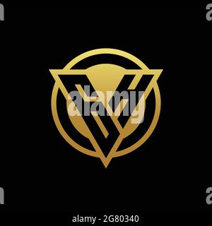 Monogramma con logo GH con forma triangolare e cerchio arrotondato isolato su colori oro e modello di disegno sfondo nero Illustrazione Vettoriale