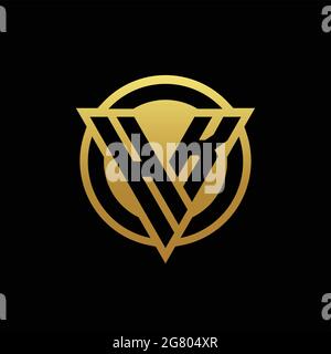 Monogramma con logo HK a forma di triangolo e cerchio arrotondato isolato su colori oro e modello di sfondo nero Illustrazione Vettoriale