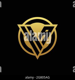 Monogramma CON logo KA con forma triangolare e cerchio arrotondato isolato su colori oro e modello di disegno sfondo nero Illustrazione Vettoriale