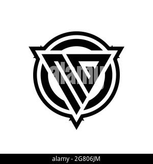 Monogramma con logo NS con forma triangolare e forma circolare arrotondata, isolato sui colori oro e modello di design sfondo nero Illustrazione Vettoriale