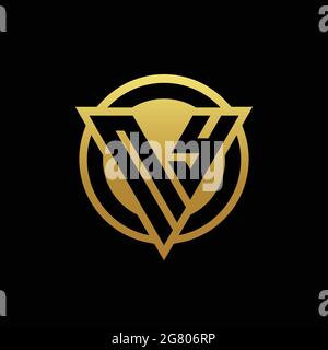 Monogramma con logo NY con forma triangolare e forma circolare arrotondata, isolato sui colori oro e modello di disegno sfondo nero Illustrazione Vettoriale