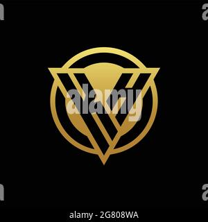 Monogramma con logo KH con forma triangolare e cerchio arrotondato isolato su colori oro e modello di disegno sfondo nero Illustrazione Vettoriale