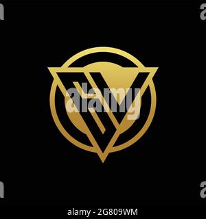 Monogramma con logo GV con forma triangolare e cerchio arrotondato isolato su colori oro e modello di sfondo nero Illustrazione Vettoriale