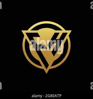 Monogramma con logo FH con forma triangolare e forma circolare arrotondata, isolato sui colori oro e modello di sfondo nero Illustrazione Vettoriale