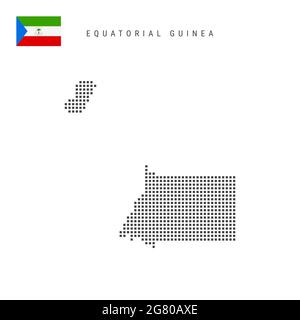 Mappa dei motivi a punti quadrati della Guinea Equatoriale. Repubblica della Guinea Equatoriale mappa punteggiata di pixel con bandiera nazionale isolata su sfondo bianco. Illustrazione Foto Stock