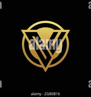 Monogramma CON logo CU a forma di triangolo e cerchio arrotondato isolato su colori oro e modello di sfondo nero Illustrazione Vettoriale