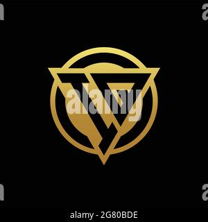 Monogramma con logo IQ con forma triangolare e forma circolare arrotondata, isolato sui colori oro e modello di design con sfondo nero Illustrazione Vettoriale