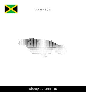Mappa dei motivi a punti quadrati della Giamaica. Mappa dei pixel punteggiati giamaicani con bandiera nazionale isolata su sfondo bianco. Illustrazione. Foto Stock