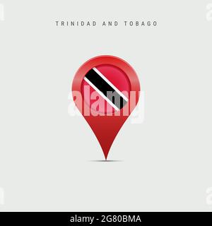 Marcatore a goccia con bandiera di Trinidad e Tobago. Bandiera della Repubblica di Trinidad e Tobago inserita nel pin della mappa della località. Illustrazione isolata su Foto Stock