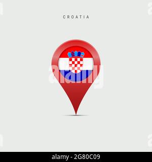 Cartografia a goccia con bandiera della Croazia. Bandiera croata inserita nel pin della mappa della posizione. Illustrazione isolata su sfondo grigio chiaro. Foto Stock