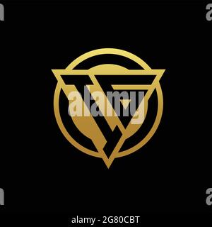 Monogramma con logo IG con forma triangolare e cerchio arrotondato isolato su colori oro e modello di sfondo nero Illustrazione Vettoriale